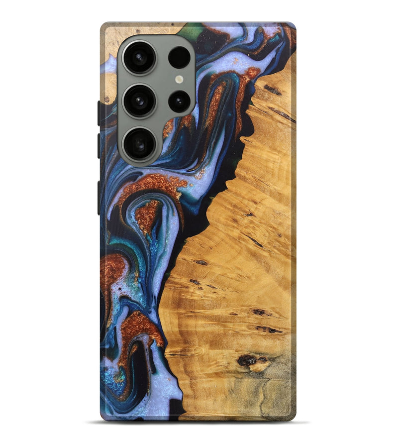 Galaxy S23 Ultra Wood Live Edge Phone Case - Davin (Teal & Gold, 745679)