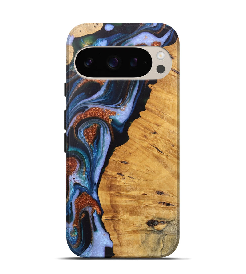 Pixel 9 Wood Live Edge Phone Case - Davin (Teal & Gold, 745679)