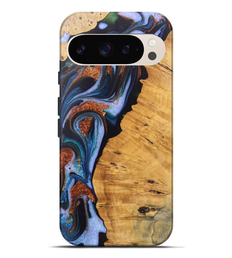 Pixel 9 Pro XL Wood Live Edge Phone Case - Davin (Teal & Gold, 745679)