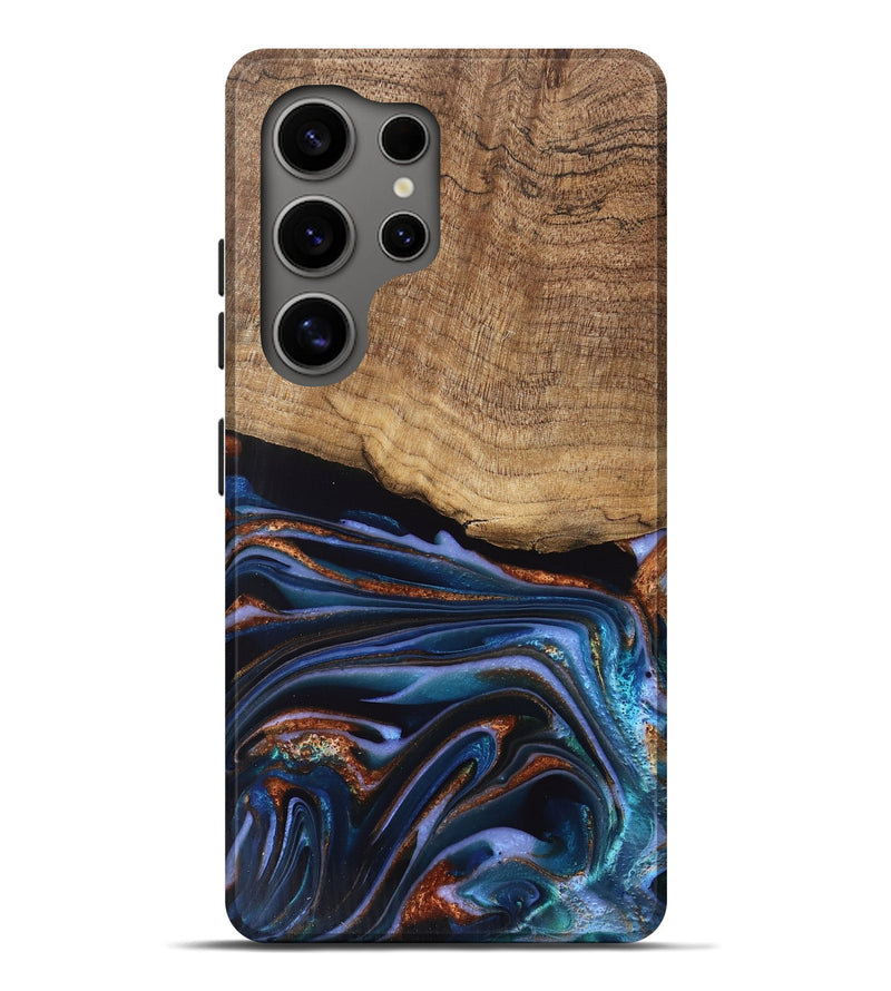 Galaxy S25 Ultra Wood Live Edge Phone Case - Shanta (Teal & Gold, 745681)