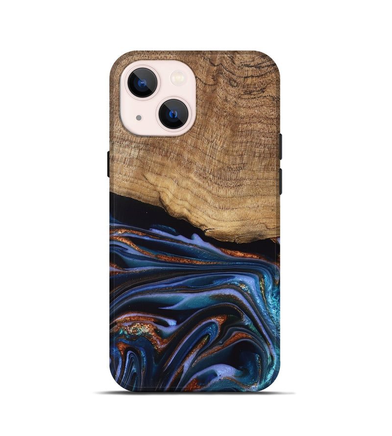 iPhone 13 mini Wood Live Edge Phone Case - Shanta (Teal & Gold, 745681)