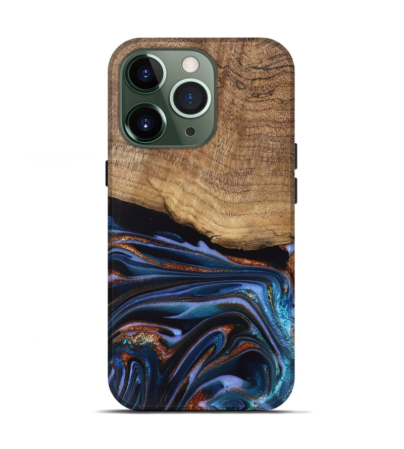 iPhone 13 Pro Wood Live Edge Phone Case - Shanta (Teal & Gold, 745681)