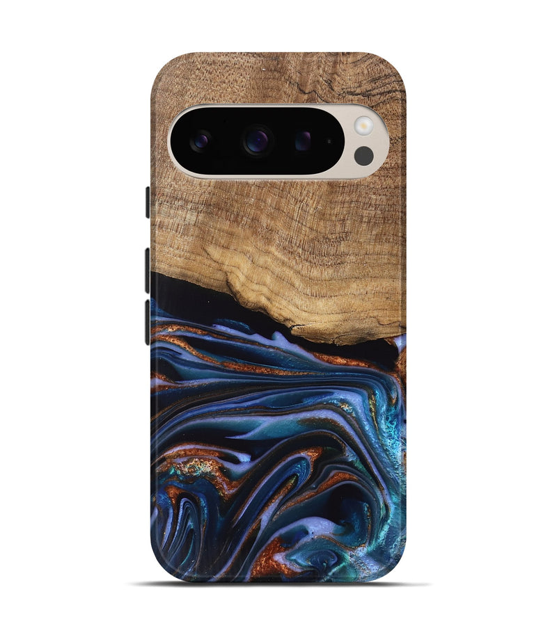 Pixel 9 Wood Live Edge Phone Case - Shanta (Teal & Gold, 745681)