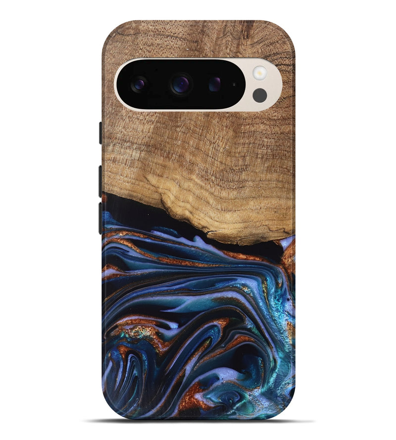 Pixel 9 Pro XL Wood Live Edge Phone Case - Shanta (Teal & Gold, 745681)