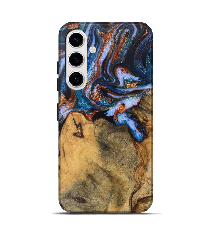 Galaxy S25 Wood Live Edge Phone Case - Dario (Teal & Gold, 745682)