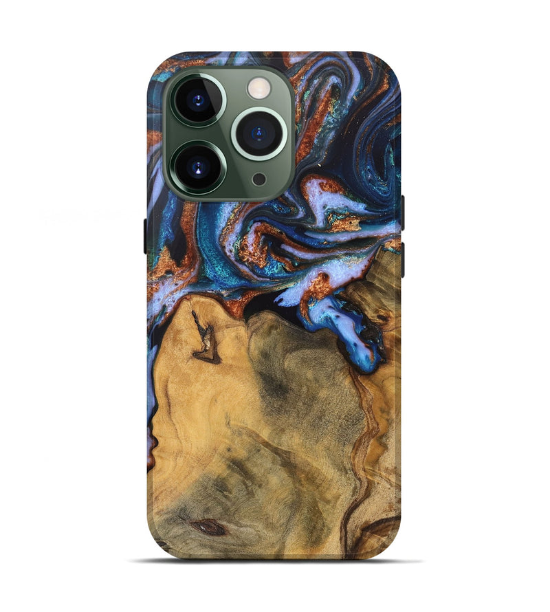 iPhone 13 Pro Wood Live Edge Phone Case - Dario (Teal & Gold, 745682)