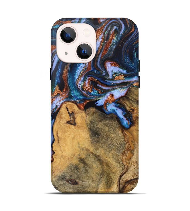 iPhone 14 Wood Live Edge Phone Case - Dario (Teal & Gold, 745682)