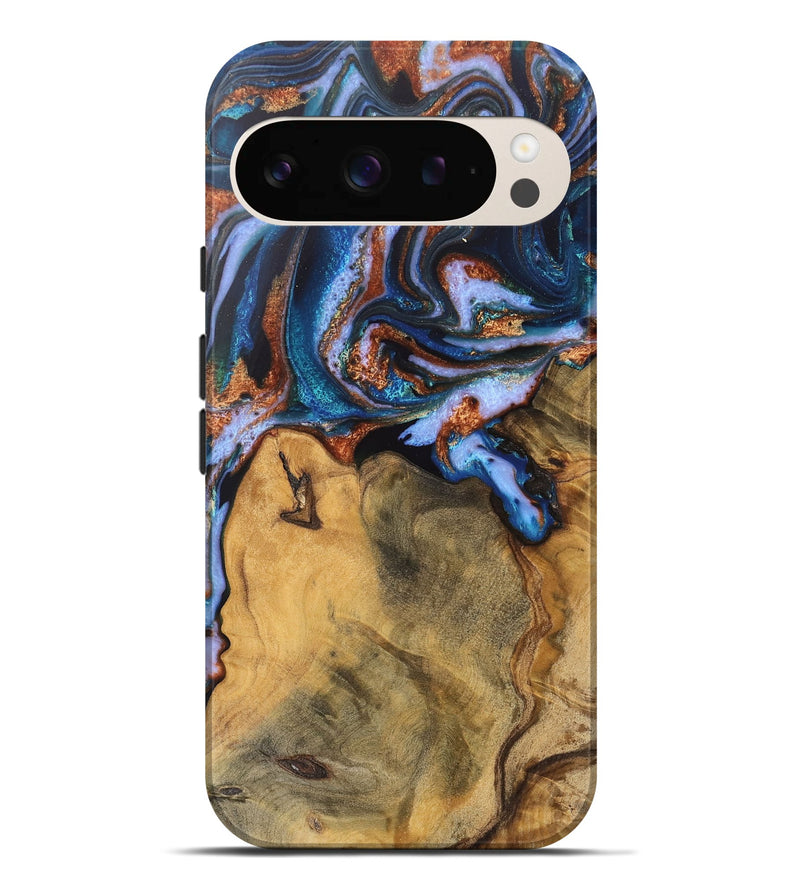 Pixel 9 Pro XL Wood Live Edge Phone Case - Dario (Teal & Gold, 745682)