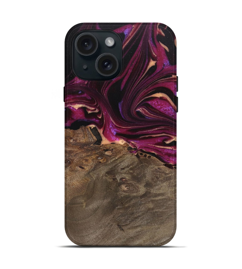 iPhone 15 Wood Live Edge Phone Case - Ellen (Purple, 745689)