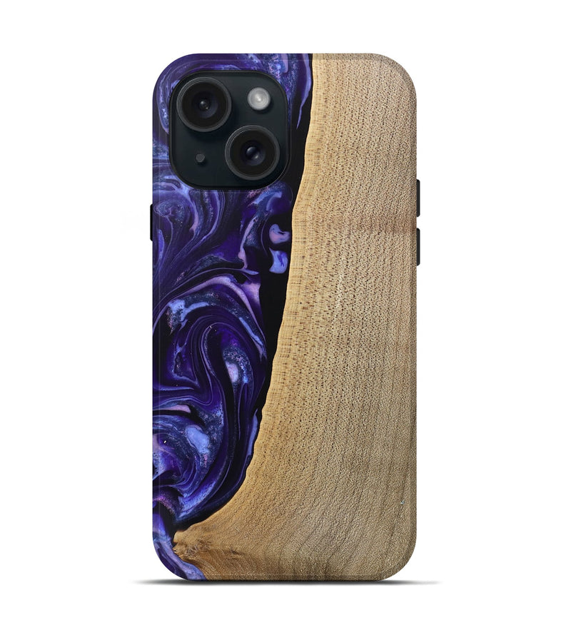 iPhone 15 Wood Live Edge Phone Case - Sasha (Purple, 745694)