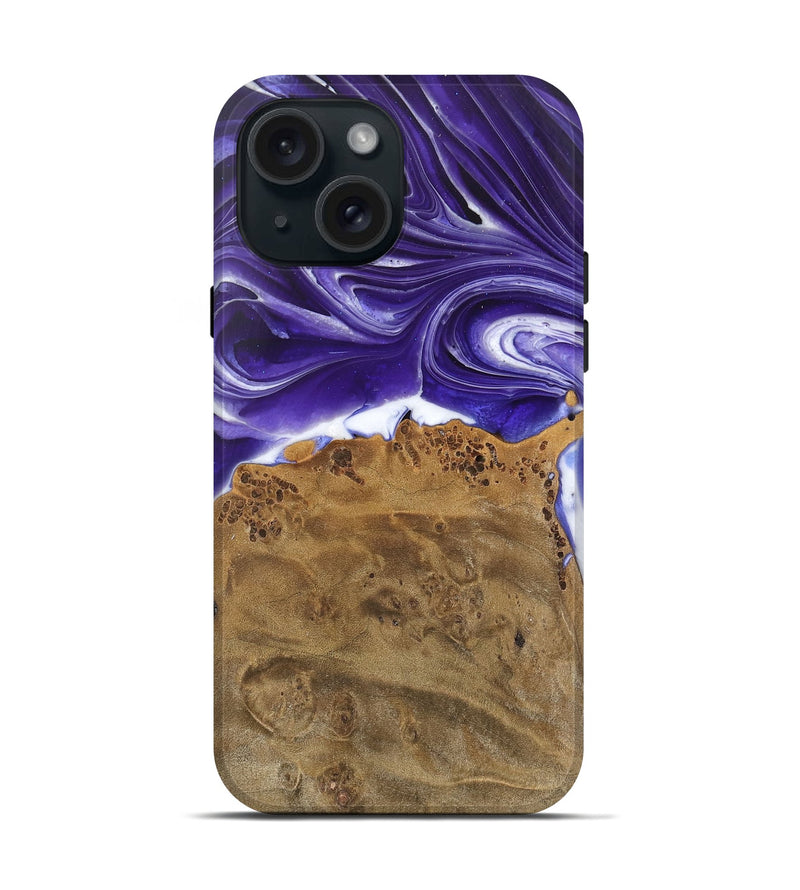 iPhone 15 Wood Live Edge Phone Case - Estella (Purple, 745695)