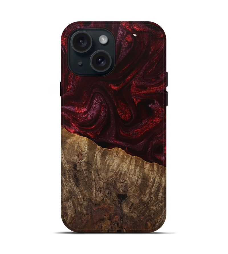 iPhone 15 Wood Live Edge Phone Case - Tariq (Red, 745697)