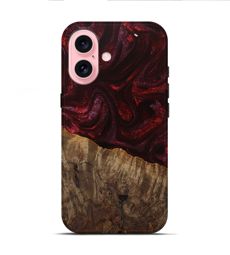 iPhone 16 Wood Live Edge Phone Case - Tariq (Red, 745697)