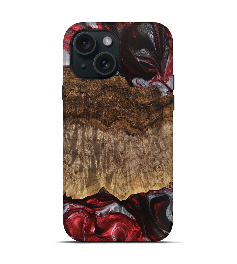 iPhone 15 Wood Live Edge Phone Case - Abigail (Red, 745698)