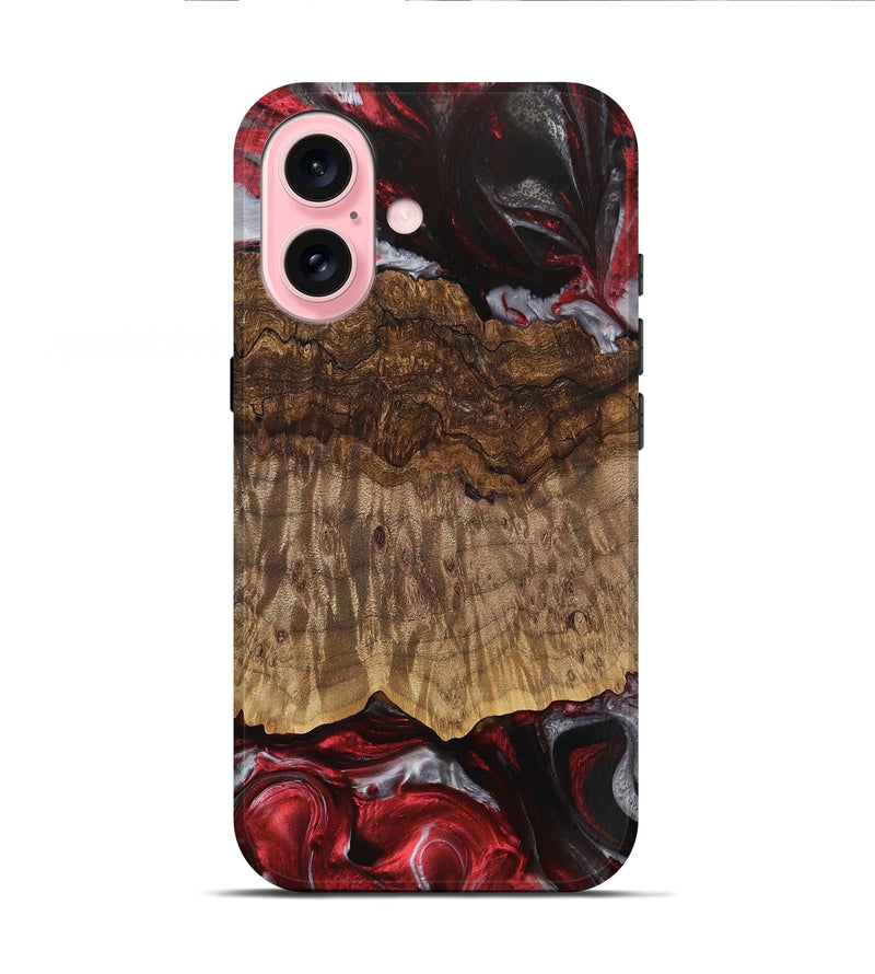 iPhone 16 Wood Live Edge Phone Case - Abigail (Red, 745698)