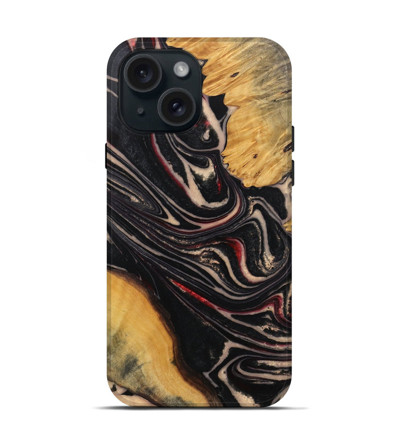 iPhone 15 Wood Live Edge Phone Case - Rowen (Black & White, 745702)