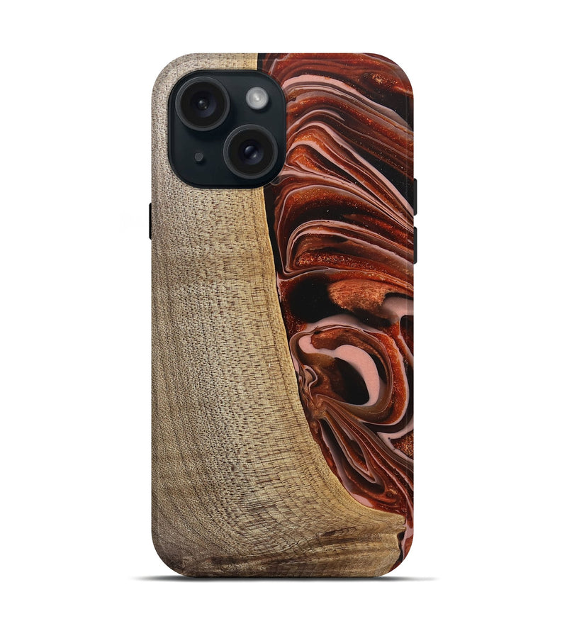 iPhone 15 Wood Live Edge Phone Case - Lotta (Red, 745706)