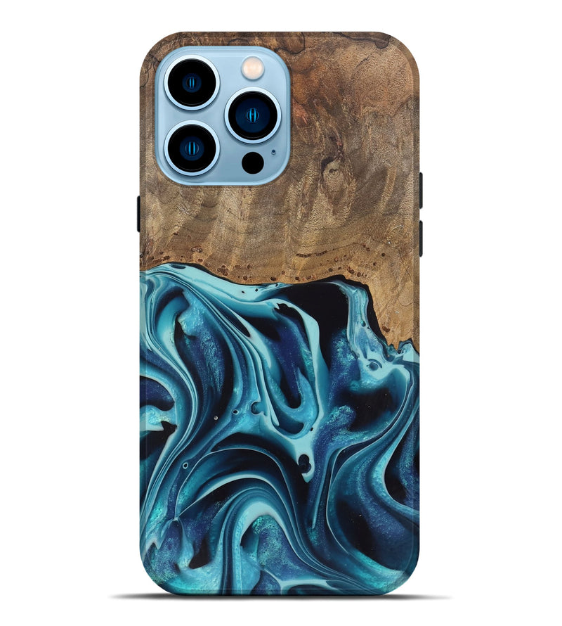 iPhone 14 Pro Max Wood Live Edge Phone Case - Novalee (Blue, 745709)