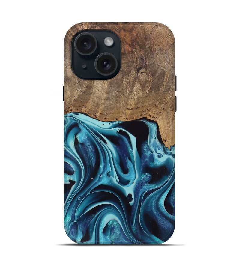 iPhone 15 Wood Live Edge Phone Case - Novalee (Blue, 745709)