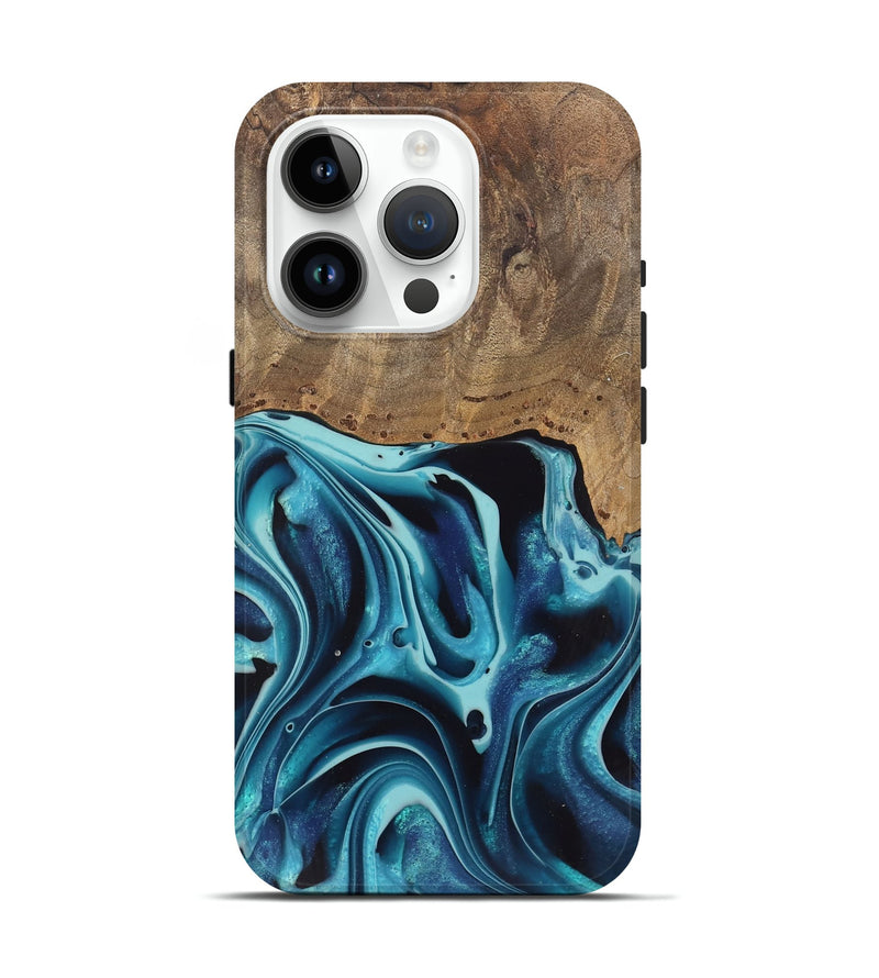 iPhone 15 Pro Wood Live Edge Phone Case - Novalee (Blue, 745709)