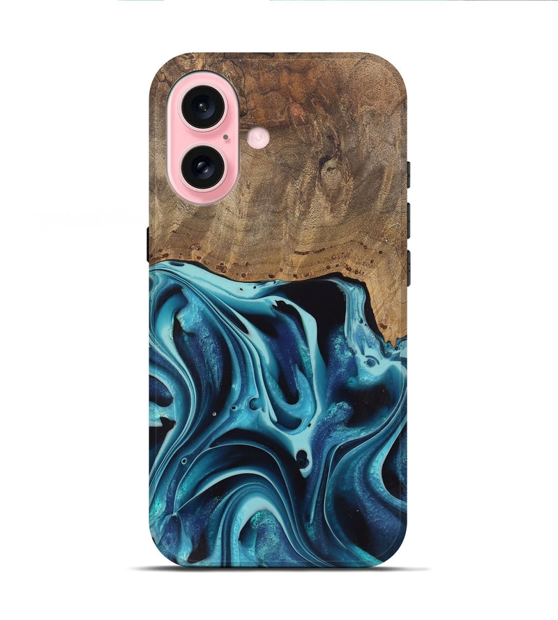 iPhone 16 Wood Live Edge Phone Case - Novalee (Blue, 745709)