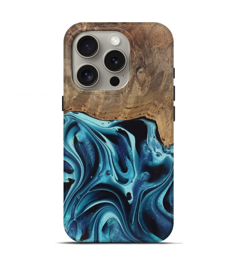 iPhone 16 Pro Wood Live Edge Phone Case - Novalee (Blue, 745709)