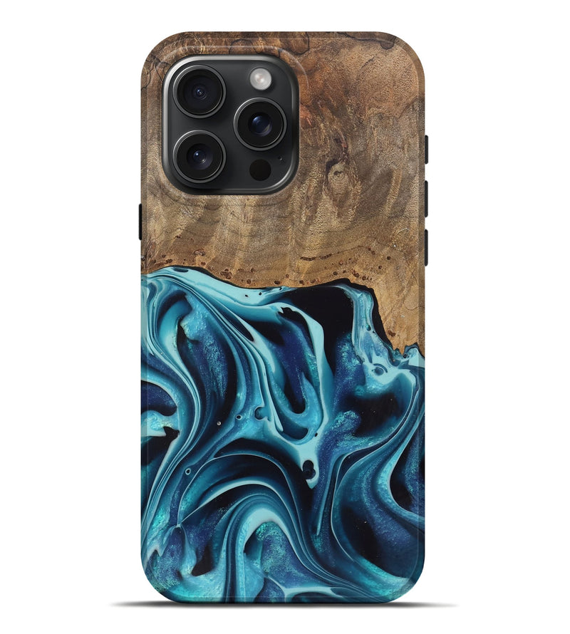 iPhone 16 Pro Max Wood Live Edge Phone Case - Novalee (Blue, 745709)