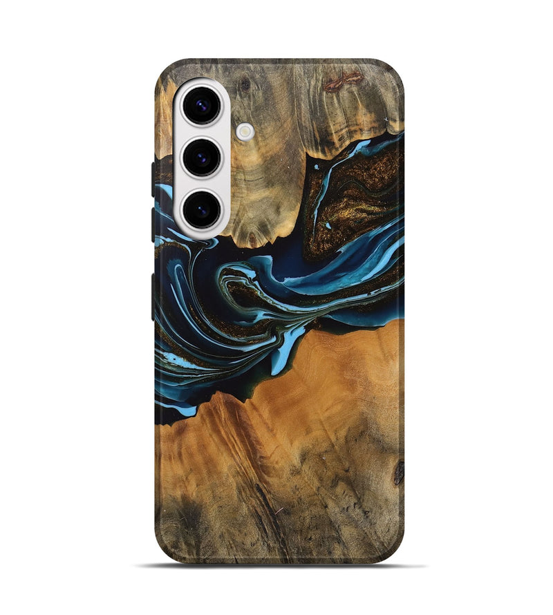 Galaxy S25 Wood Live Edge Phone Case - Darcy (Teal & Gold, 745710)