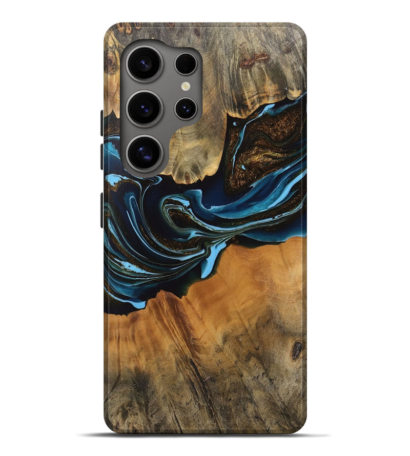 Galaxy S25 Ultra Wood Live Edge Phone Case - Darcy (Teal & Gold, 745710)