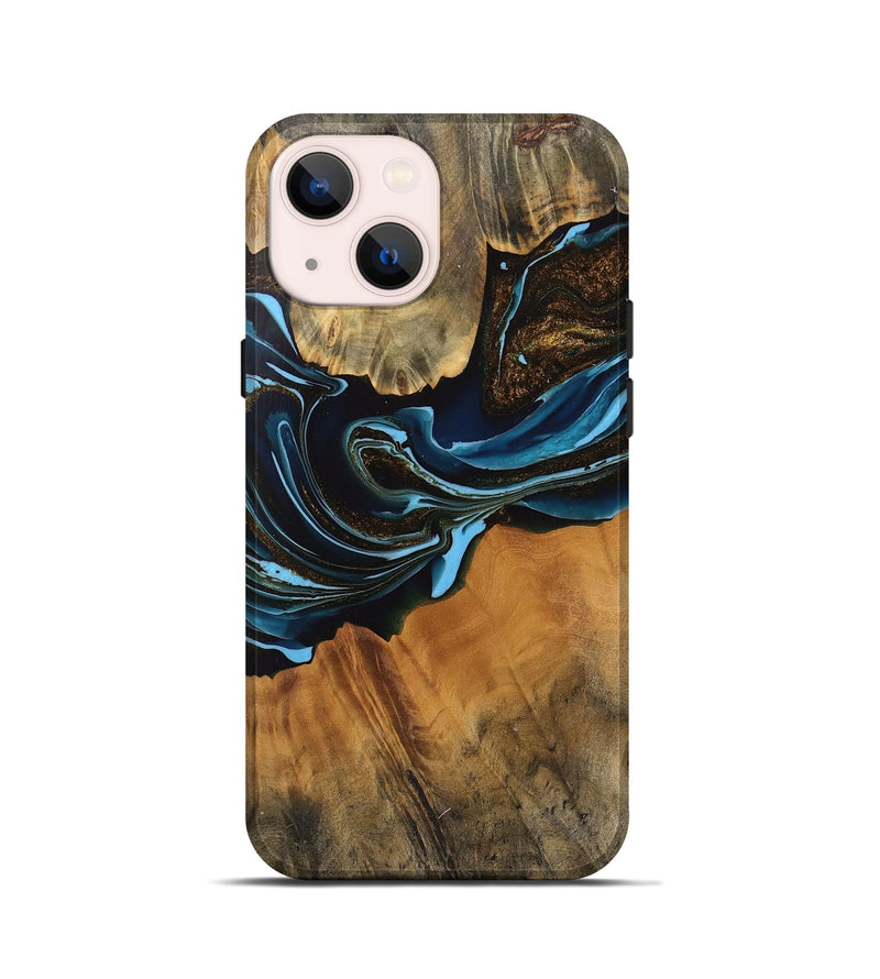 iPhone 13 mini Wood Live Edge Phone Case - Darcy (Teal & Gold, 745710)