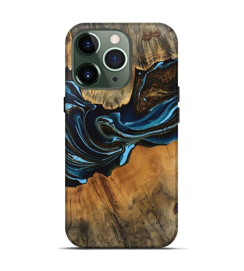 iPhone 13 Pro Wood Live Edge Phone Case - Darcy (Teal & Gold, 745710)