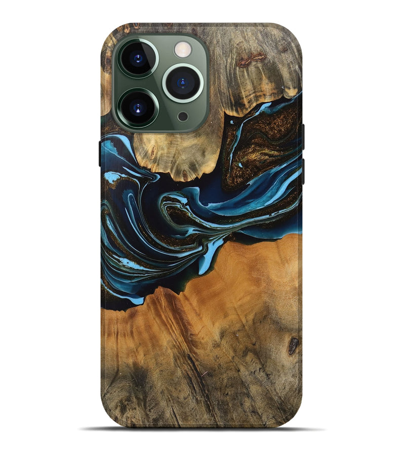 iPhone 13 Pro Max Wood Live Edge Phone Case - Darcy (Teal & Gold, 745710)