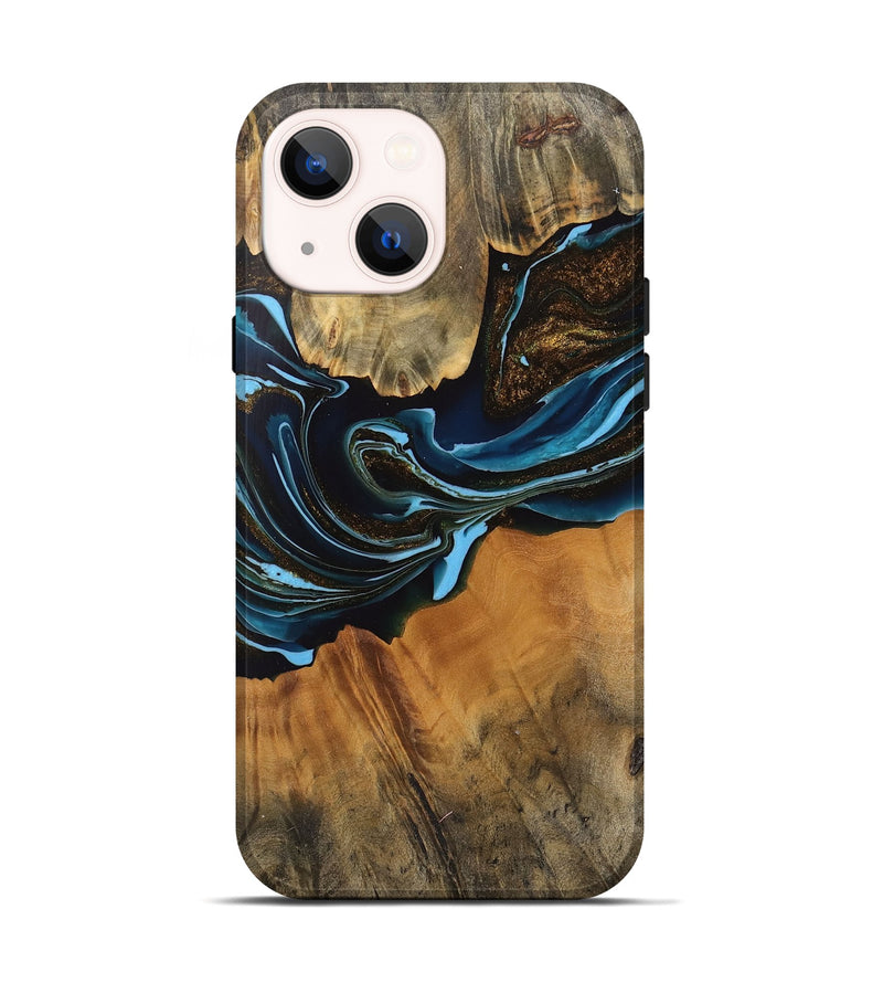 iPhone 14 Wood Live Edge Phone Case - Darcy (Teal & Gold, 745710)