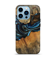 iPhone 14 Pro Wood Live Edge Phone Case - Darcy (Teal & Gold, 745710)