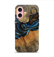 iPhone 16 Wood Live Edge Phone Case - Darcy (Teal & Gold, 745710)