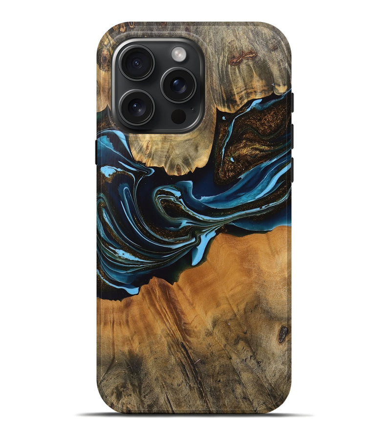 iPhone 16 Pro Max Wood Live Edge Phone Case - Darcy (Teal & Gold, 745710)