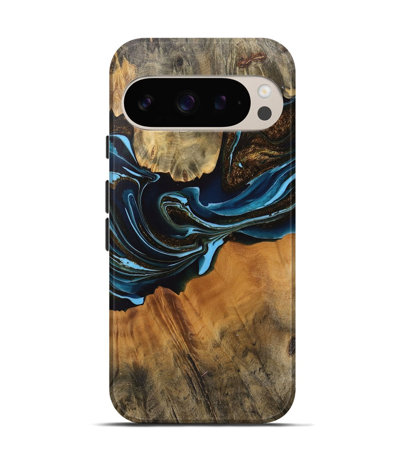 Pixel 9 Wood Live Edge Phone Case - Darcy (Teal & Gold, 745710)