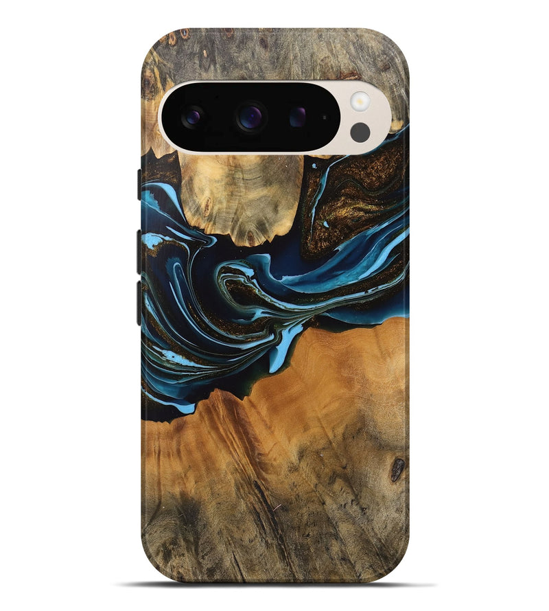 Pixel 9 Pro XL Wood Live Edge Phone Case - Darcy (Teal & Gold, 745710)