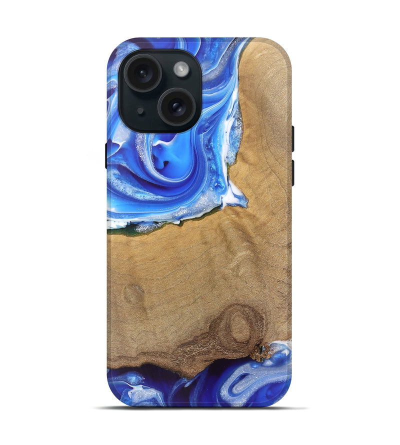 iPhone 15 Wood Live Edge Phone Case - Mae (Blue, 745712)