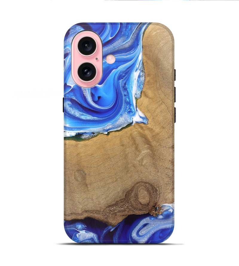 iPhone 16 Wood Live Edge Phone Case - Mae (Blue, 745712)