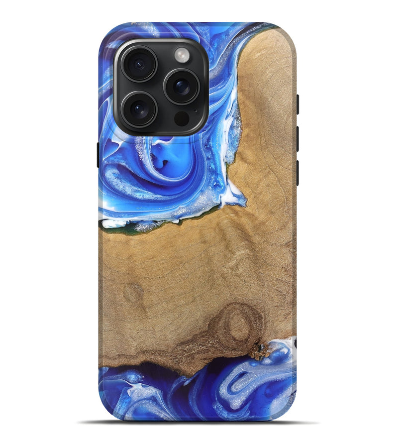 iPhone 16 Pro Max Wood Live Edge Phone Case - Mae (Blue, 745712)