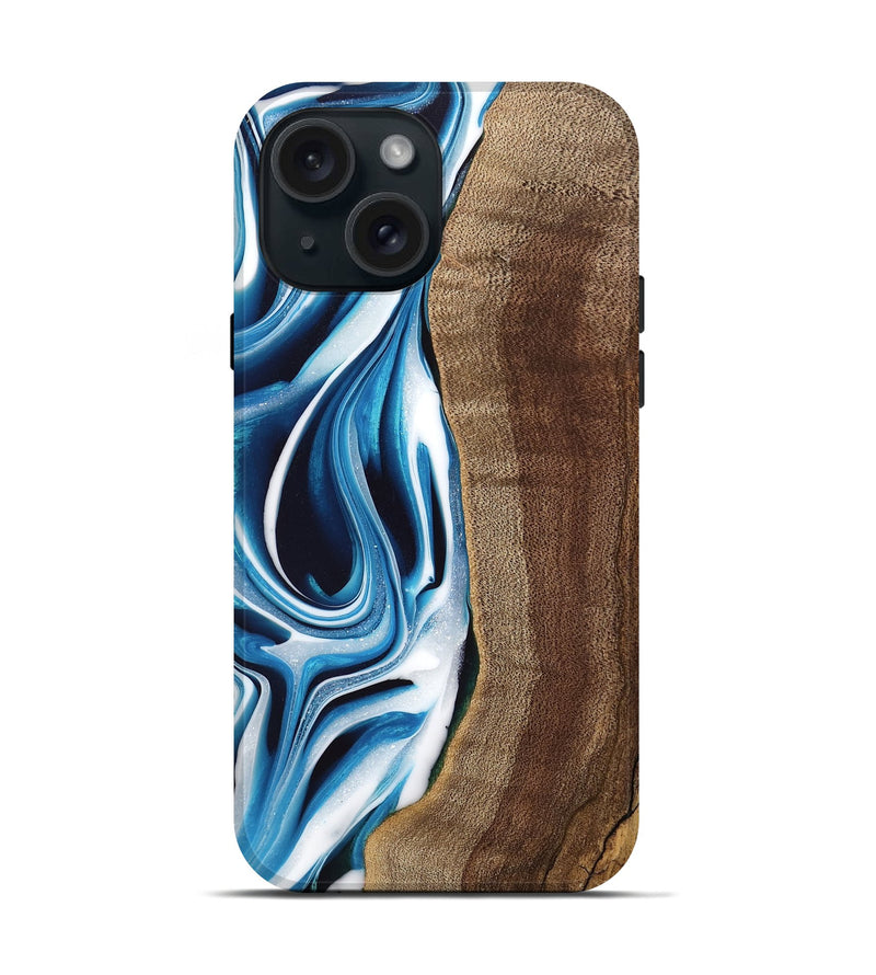 iPhone 15 Wood Live Edge Phone Case - Abel (Blue, 745714)