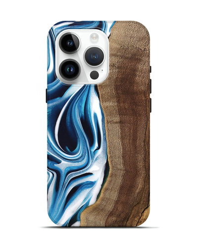 iPhone 15 Pro Wood Live Edge Phone Case - Abel (Blue, 745714)