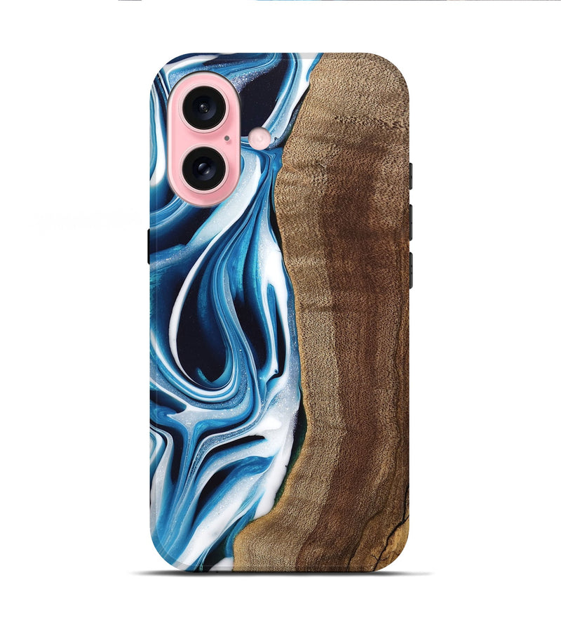 iPhone 16 Wood Live Edge Phone Case - Abel (Blue, 745714)