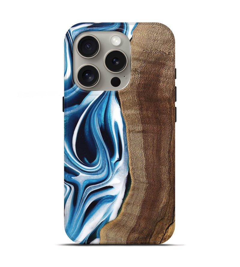 iPhone 16 Pro Wood Live Edge Phone Case - Abel (Blue, 745714)