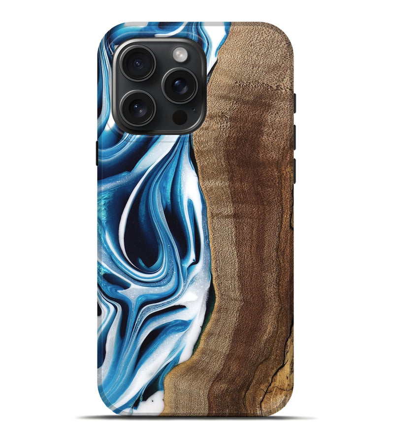 iPhone 16 Pro Max Wood Live Edge Phone Case - Abel (Blue, 745714)