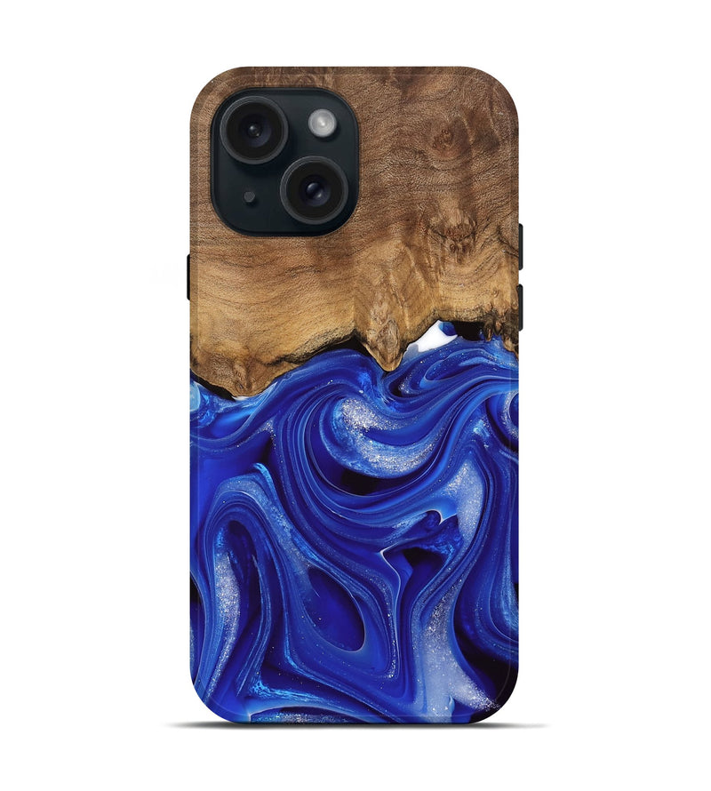 iPhone 15 Wood Live Edge Phone Case - Harding (Blue, 745716)