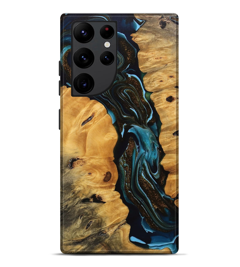 Galaxy S22 Ultra Wood Live Edge Phone Case - Cooper (Teal & Gold, 745717)