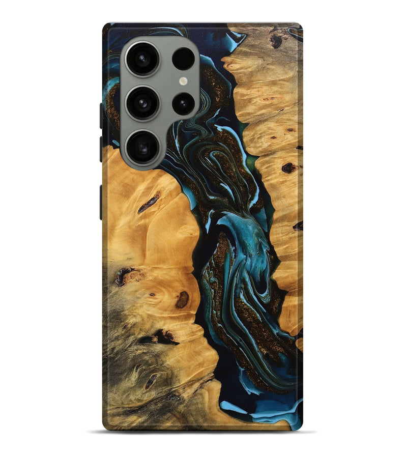 Galaxy S23 Ultra Wood Live Edge Phone Case - Cooper (Teal & Gold, 745717)