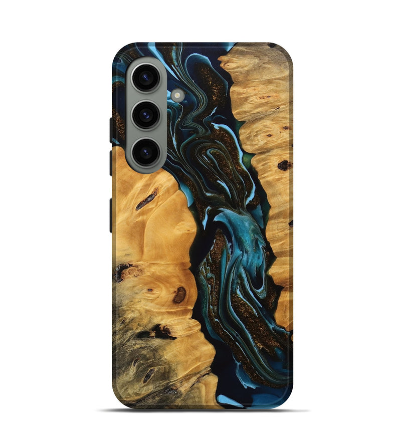 Galaxy S24 Wood Live Edge Phone Case - Cooper (Teal & Gold, 745717)